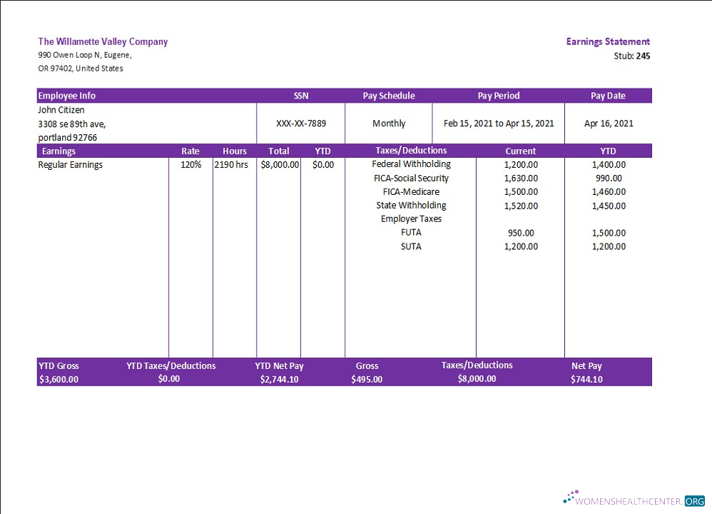 Download USA OR pay stub Photoshop template